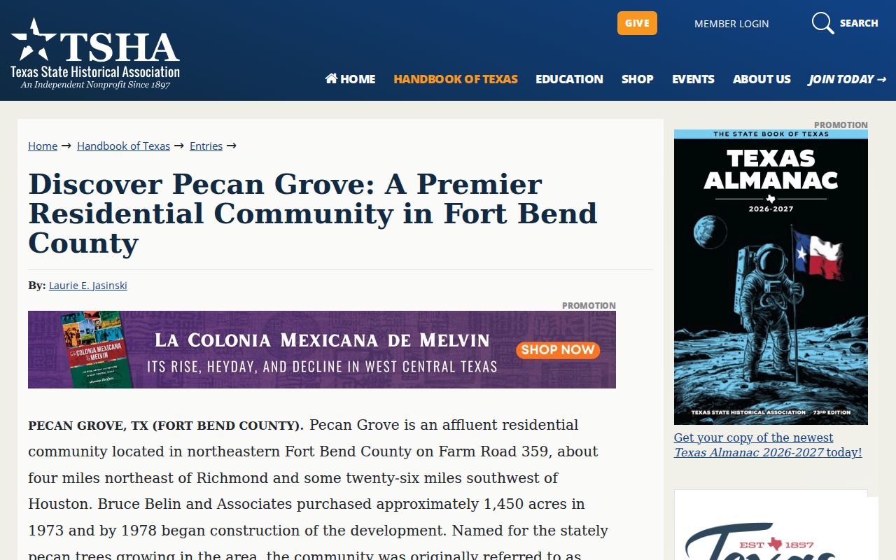 Pecan Grove residents directory community history source