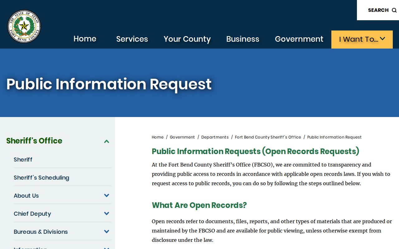 Pecan Grove neighbors Fort Bend Sheriff public information request guidance