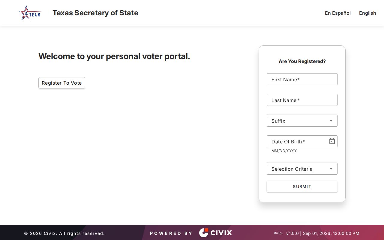 Pecan Grove resident lookup view of Texas My Voter Portal